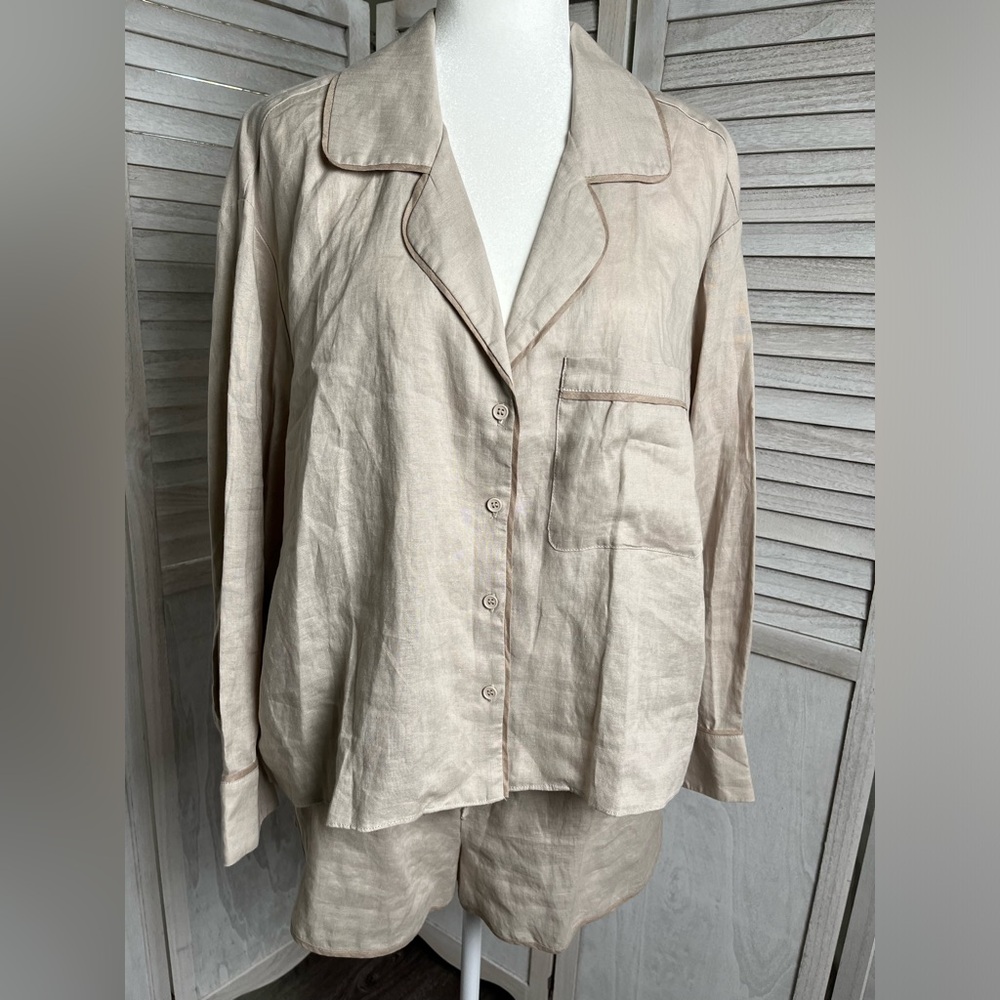 Zara Linen Shirt/short set with Piping szL NWT
Linen